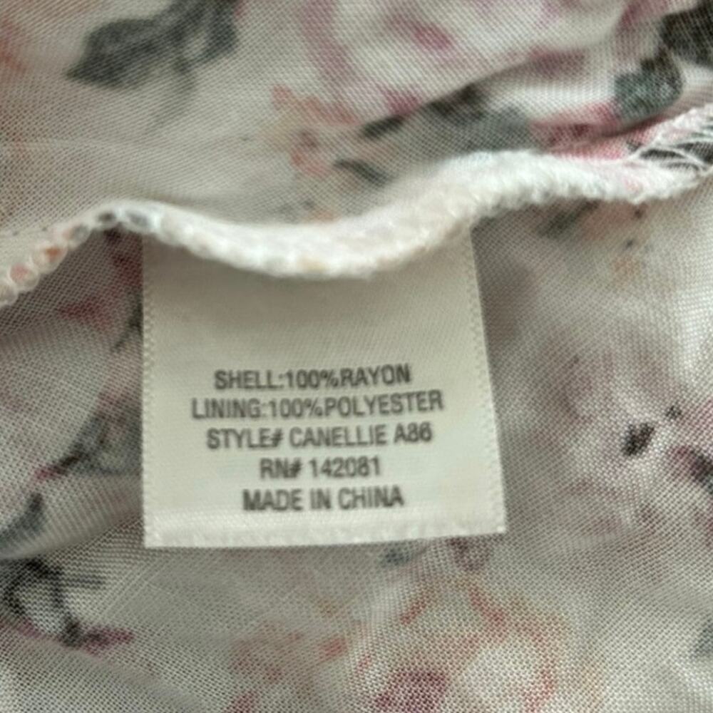 Mi Ami Francesca's Floral Peplum Blouse L Puff Sleeve Tie Back Cottagecore - Picture 7 of 8